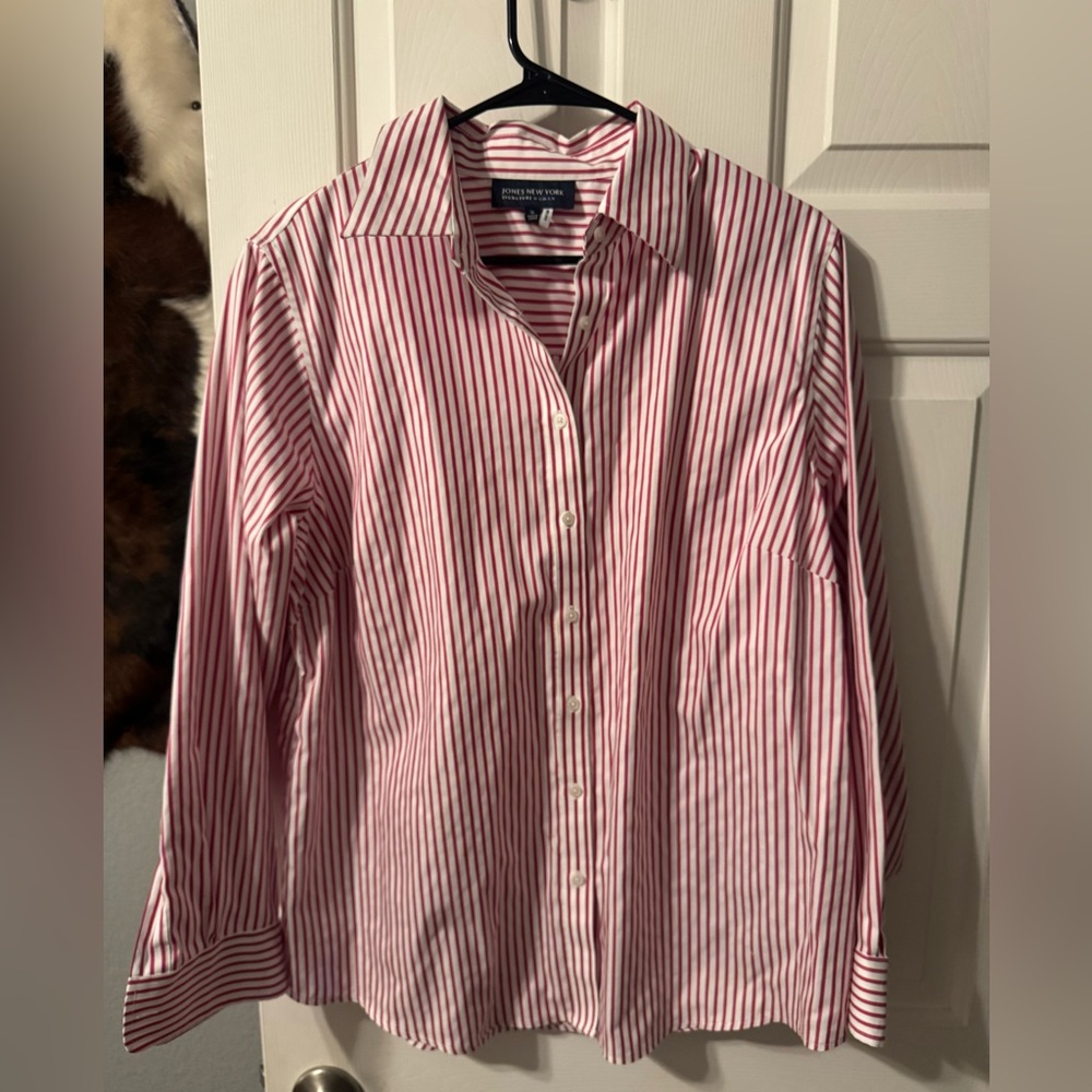 Jones New York Women’s Red and White Striped Shirt